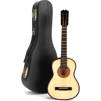 Miniatuur Houten Klassieke Gitaar Model met Standaard Muziekinstrument Ornamenten Cadeaus wit