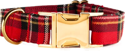 Awesome Paws halsband hond - Honden Halsband Schotse ruit in rood - Plaid patroon - Handmade | Maat L