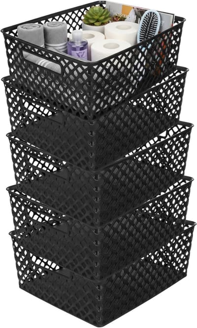 Storage Solutions Kast Opbergmand - 5x - van kunststof - zwart - 29 x 35 x 13 cm - 11 liter - organizer box