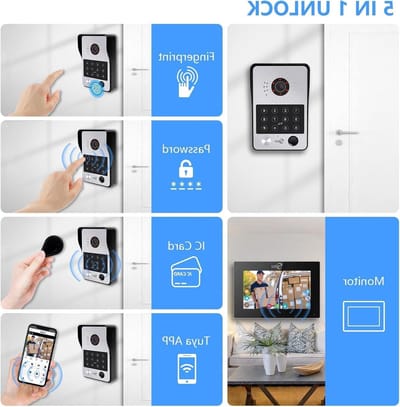 Video Deurintercom Systeem - Deurtelefoon Kit - Toegang Beveiligen - 5 Ontgrendel Methoden - 7 Inch Monitor - Wit Zwart