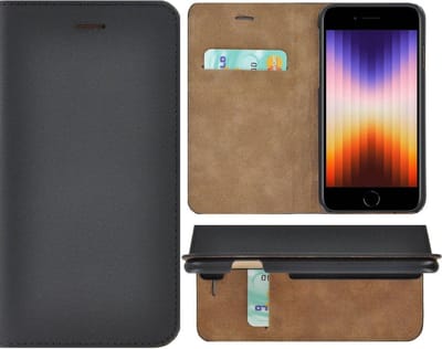 Hoesje Geschikt voor iPhone SE 2022 - Bookcase Ultra dun - Echt Leer - iPhone SE2022 Book Case Wallet - Echt Leder Cover - Zwart