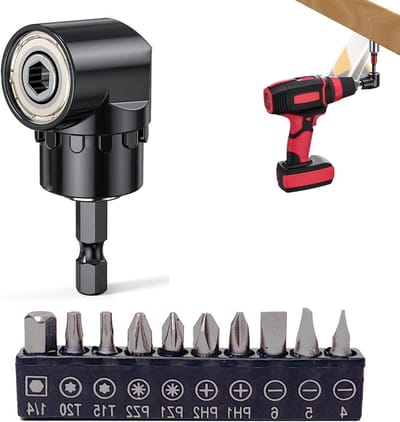 Haakse- schroevendraaierset - 105 graden - Accuschroevendraaier - Schroefbevestiging - Stekkeradapter - Draadloze schroevendraaier - 1/4 inch - Haakse schroevendraaier - Geschikt voor - Zwart - Model 1 - 11 stuks
