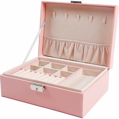 Sieradendoos Met 2 lagen - Met slot - Sieraden opbergdoos - Organizer - Roze - lederlook