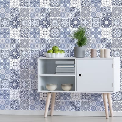Zelfklevende tegelmuurstickers voor keuken en badkamer - 9 cementtegelstickers, Azulejos Lipino-stijl - 9 stickers, 10x10 cm