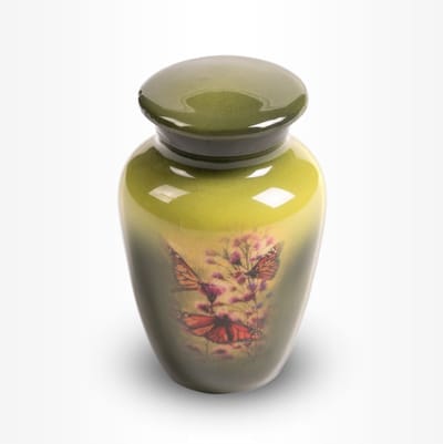 Messing Urn Mini 80 ml Groen Vlinders - Urn voor Menselijke As - Crematie Urn voor As Volwassenen