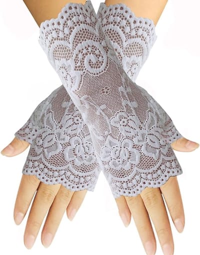 Ulisem - Korte Kanten Handschoenen – Vingerloze Lace Gloves Dames – Elegante Avondhandschoenen – wit – Bruiloft & Feest