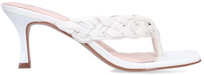 Manfield - Dames - Witte leren gevlochten hak slippers - Maat 36