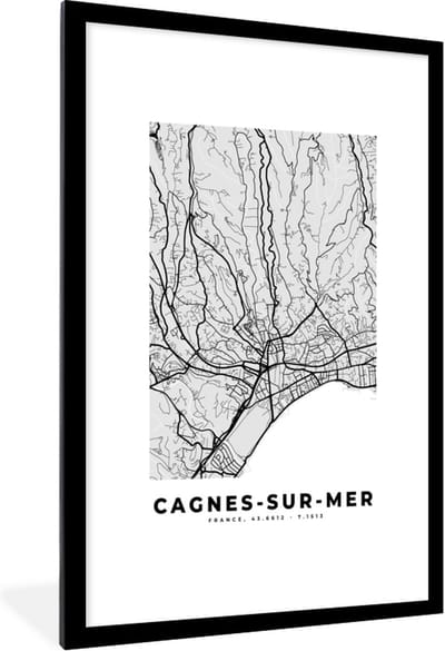 Fotolijst incl. Poster - Stadskaart - Frankrijk - Kaart - Cagnes-sur-Mer - Plattegrond - 80x120 cm - Posterlijst
