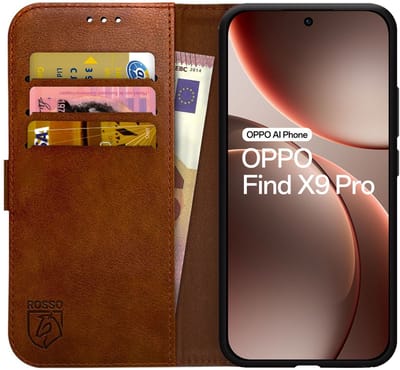 Rosso Element Geschikt voor Oppo Find X9 Pro | Wallet Book Case | Portemonnee Hoesje | 3 Pasjes | Magneetsluiting | Stand Functie | Bruin