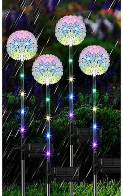 GELLDG 4 Stuks Wegverlichting - Solarlampen voor Buiten - Kleurrijke LED Lampen - IP65 Waterdicht - Geschikt voor Tuin Rasen Balkon Terras - Kunststof - Zonne-energie Aangedreven Decoratieve Bloemlampen Set