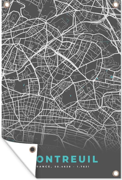 Muurdecoratie Kaart - Plattegrond - Montreuil - Stadskaart - Frankrijk - 120x180 cm - Tuinposter - Tuindoek