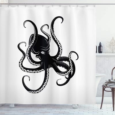 ABAKUHAUS Douchegordijn – Inktvis Zeedier – 175x180 cm – Wit/Antraciet