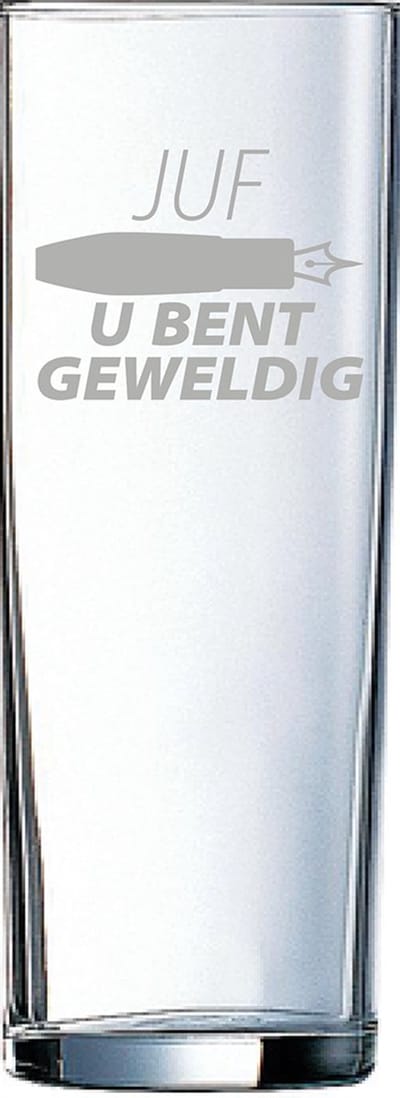 Gegraveerde longdrinkglas 31cl Juf u bent geweldig