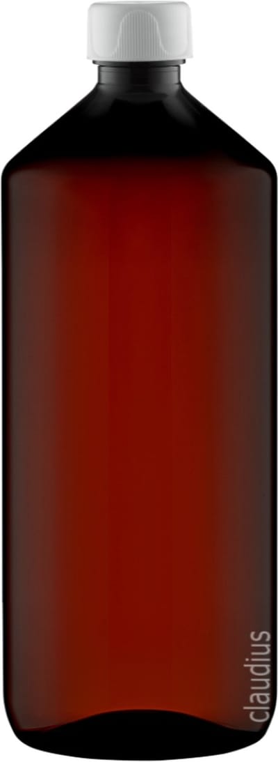 Lege Plastic Fles Apothekersfles 1 Liter PET Amber bruin - met witte ribbeldop - set van 10 Stuks - Navulbaar - Leeg