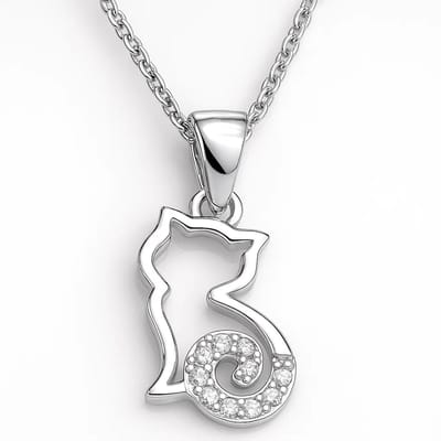 Zilveren kattenketting met zirkonia – schattige kattenbedel aan ketting – echt zilver