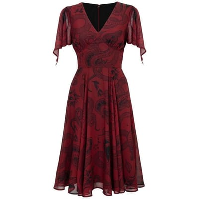 Hell Bunny - Rockabilly Midi-jurk - VENOM DRESS - NEW COLOUR - XS tot 3XL - voor Vrouwen - donkerrood