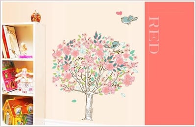 Pinehouse XXL muursticker grote roze boom