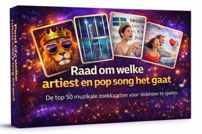 Raad om welke artiest en popsong het gaat. Bordspellen, Kaartspel. Spel, Muziek, Quiz, Beleving, Cryptisch, Artiest, Zoeken, Denken, Entertainment, Kwis, Music, Creatief, Cadeau, Geschenk, Familie spel, vrienden dag, gezellig, Sinterklaas, Kerstmis