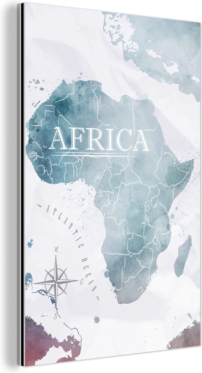 Wanddecoratie Metaal - Aluminium Schilderij Industrieel - Wereldkaart - Afrika - Blauw - 80x120 cm - Dibond - Foto op aluminium - Industriële muurdecoratie - Voor de woonkamer/slaapkamer