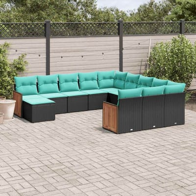 vidaXL - 12-delige - tuinbankset - met - kussens - van - zwart - polyrotan