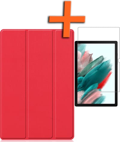 Hoesje - Geschikt voor Samsung Galaxy Tab A8 - Met Screenprotector - Trifold Bookcase - Hard Cover - Hardcover Book Case - Tablet Hoes - Rood