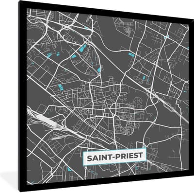 Fotolijst incl. Poster - Saint-Priest - Frankrijk - Plattegrond - Kaart - Stadskaart - 40x40 cm - Posterlijst