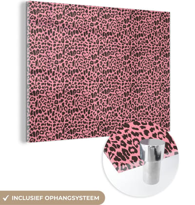 MuchoWow® Glasschilderij 120x90 cm - Schilderij acrylglas - Dierenprint - Roze - Panter - Foto op glas - Schilderijen