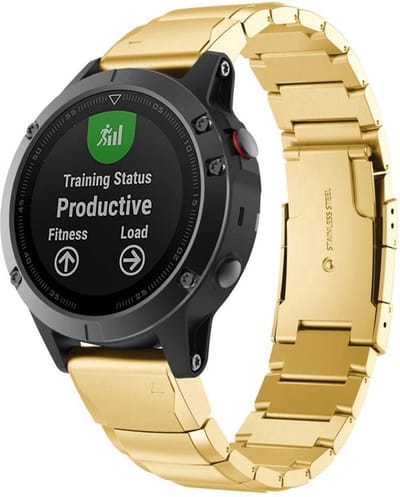 By Qubix - Geschikt voor Garmin bandje - 20mm Quickfit - Stainless steel schakelband - Goud - Geschikt voor Garmin Fenix 7s/6s/5s / Instinct 2s / Epix Pro Gen 2 (42mm)