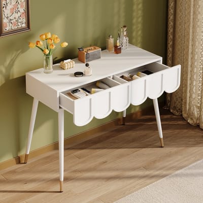 PHOEBE CAT Bureau - Kaptafel - 2 lades - Metalen poten - 100×40×76 cm - Wit