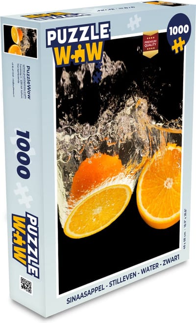Puzzel Sinaasappel - Stilleven - Water - Zwart - Fruit - Legpuzzel - Puzzel 1000 stukjes volwassenen
