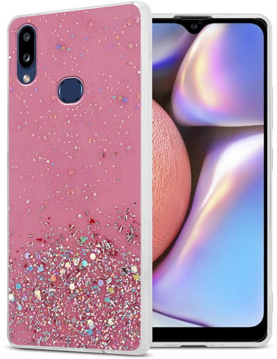 Cadorabo Hoesje geschikt voor Samsung Galaxy A10s / M01s in Roze met Glitter - Beschermhoes van flexibel TPU silicone met fonkelende glitters Case Cover Etui