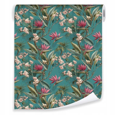 WALLARENA - Behang op rol - 50x1000 cm - bloemen en bladeren - glad halfmat vliesbehang voor woonkamer en slaapkamer