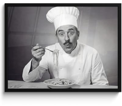 Poster in lijst - Fotolijst 80x60 cm - Posters - Chef - Spaghetti - Pasta - Posterlijst zwart - Decoratie - Wanddecoratie woonkamer - Muurdecoratie slaapkamer