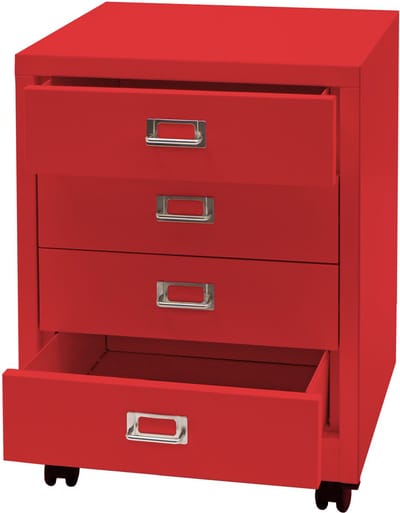 Rolcontainer MCW-L49, ladekast Stalen kast Archiefkast, metaal 55x40x41cm 4 laden ~ rood