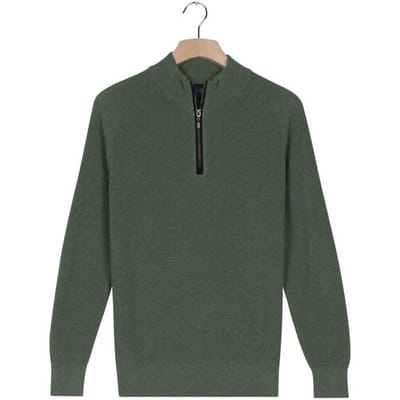 Baileys Trui Uni Color Cotton Half Zip Half Cardigan Knit Dark Forest / male