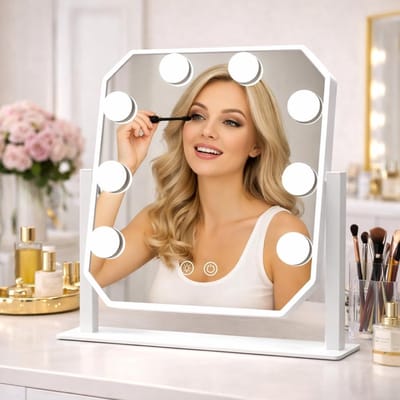 Make-upspiegel met Verlichting - Verlichte Spiegel - Make-up Aanbrengen - 3 Kleuren Licht - 8 LED Lampen - Wit