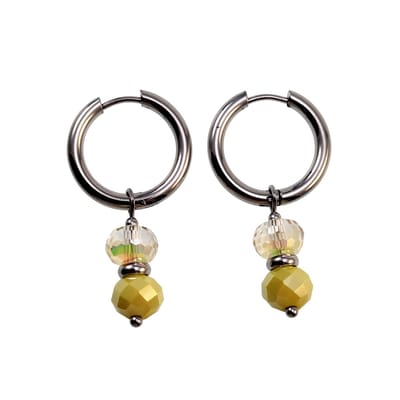 ∅18mm x 2,5mm Oorbellen Dames - Gepolijst RVS - Oorringen met Gele Gefacetteerde Kristalkrallen Hanger