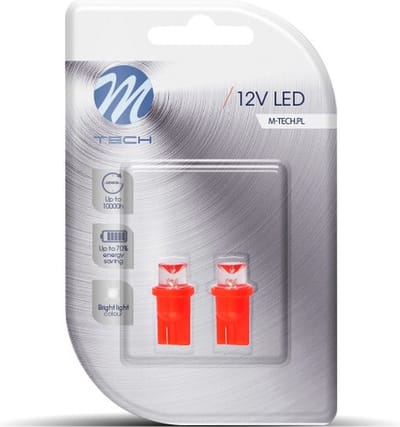 M-Tech LED W5W 12V - Basic 1x Led diode - Concaaf Rood - Set