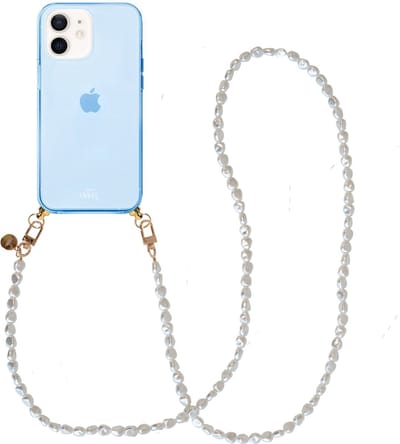 xoxo Wildhearts silicone case met koord - Blauw telefoonhoesje met koord - telefoonketting - Pearlfection - long - Cord Case - geschikt voor Apple iPhone 11 - Parelketting lang
