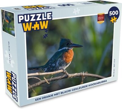 Puzzel Een oranje met blauw gekleurde kookaburra - Legpuzzel - Puzzel 500 stukjes