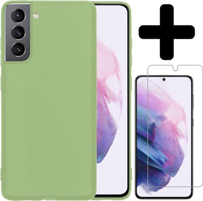 Hoesje - Met Screenprotector - Geschikt voor Samsung Galaxy S21 - Sterk & Shockproof - Back Cover - Siliconen Case - Telefoon Hoes - Telefoonhoesjes - Groen