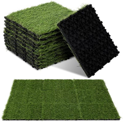 Kunstgrastegels Klik 30x30 cm 33 Stuks 3m² - Terrastegels met Drainage voor Balkon & Tuin