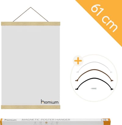 Homium Posterhanger 61 cm - Marupa hout - poster ophangsysteem - Posterlijst - Posterhouder - 60 cm