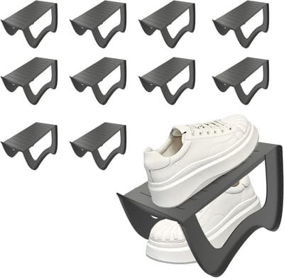 ACXIN Stapelbare - Schoenorganizer Antislip PP Schoenstapelaar Ruimtebesparend Schoenhouder Hal Slaapkamer Schoenopslag - Grijs