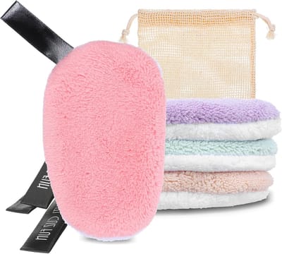 Set van 4 Wasbare Make-up Pads van Zacht Microfiber voor Diepe Reiniging van de Gevoelige Huid, Herbruikbaar en Milieuvriendelijk