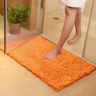 Zachte shag badmat tapijt keuken deur voeten mat antislip absorberend badkamertapijt douche haartapijt - 60 x 90 cm oranje met hoge kwaliteit bovenlaag
