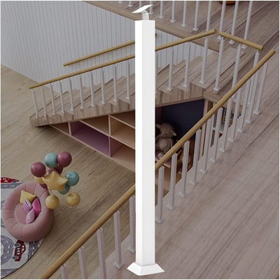 Balusterpaal Vierkant - Metalen Relingpaal - Trap Beveiligen - Verstelbare Hoekbeugel - 120cm Hoog - Wit