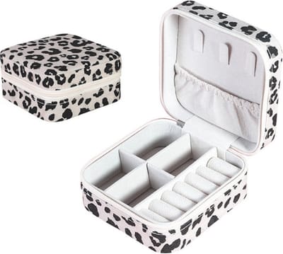 Sieradendoosje - Velvet Luipaard Creme | 10 x 10 x 5 cm | Fluweel Sieraden Opberger | Fashion Favorite