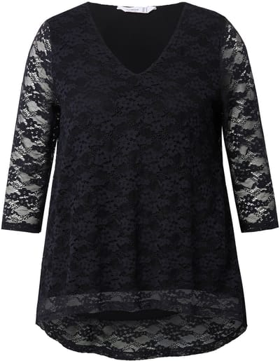 MIAMODA - Dames - T-shirt A-lijn transparant kant ondoorzichtige top - Zwart - Maat 50
