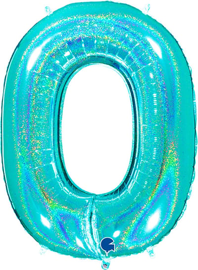 Folieballon Cijfer 0 Glitter Tiffany Blue - 102 cm